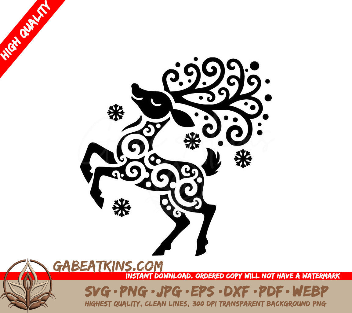 A Reindeer With Snowflakes SVG - Reindeer Festivity Dance SVG