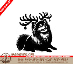 A Pomeranian Wearing Reindeer Antlers SVG - Reindeer Pom Party SVG