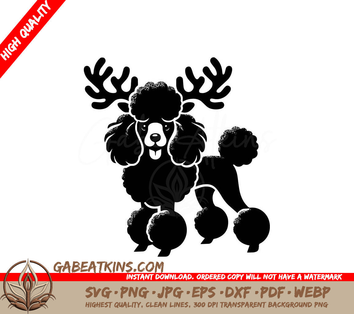 A Poodle With Antlers On Its Head SVG - Reindeer Poodle Fun SVG