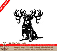 A Dog With Antlers On Its Head SVG - Reindeer Rottweiler SVG