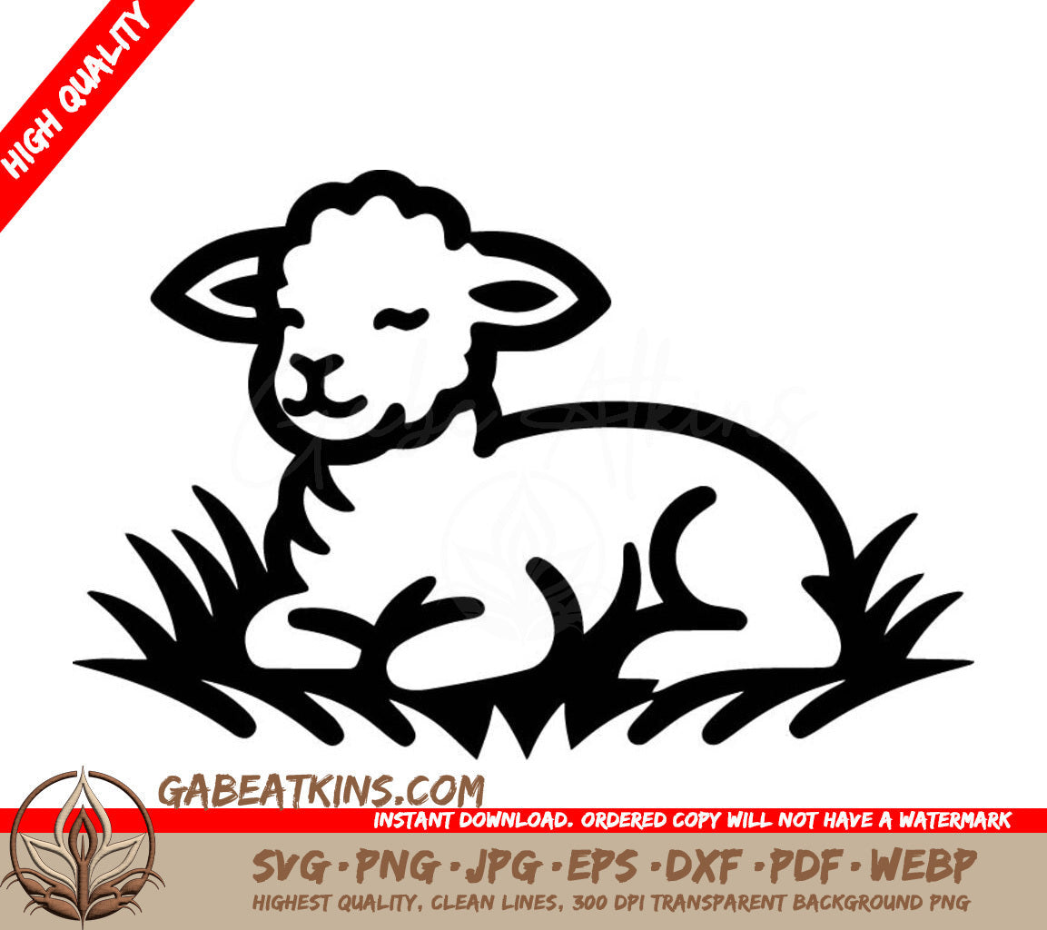 A Sheep Laying In The Grass SVG - Resting Lamb SVG