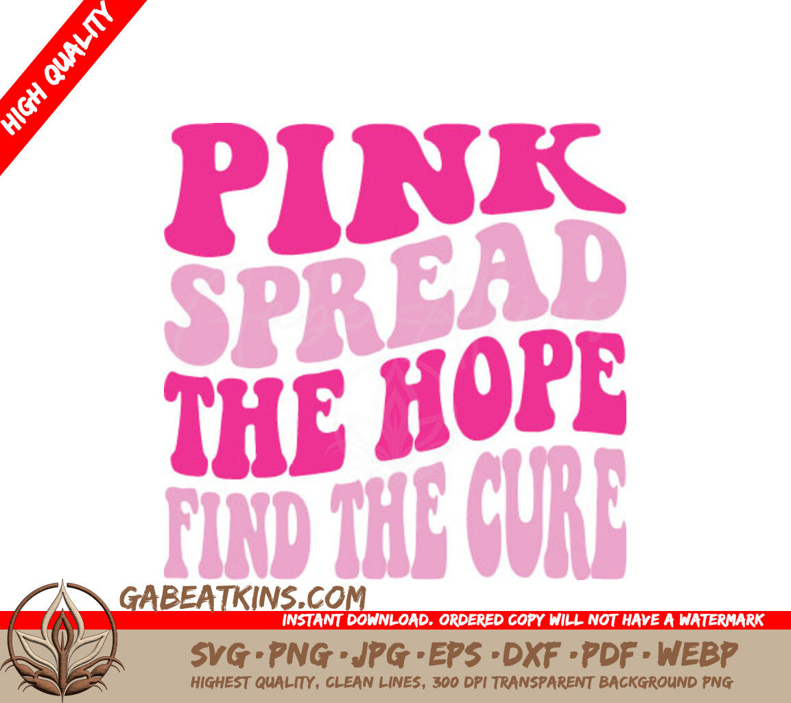 Retro Pink Ribbon Breast Cancer Awareness SVG - Spread The Hope, Find The Cure SVG