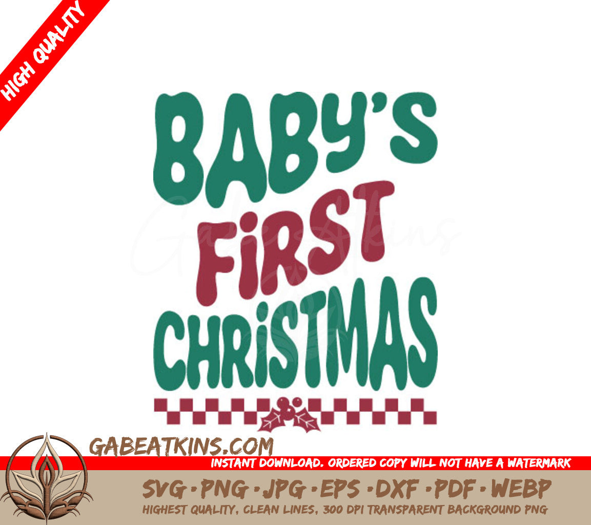 Babys First Christmas SVG - Retro Green & Red Letters SVG