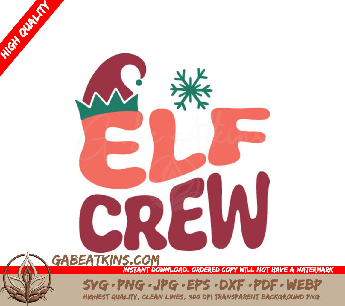 Retro Christmas Elf Crew SVG Design - Hat & Snowflake SVG