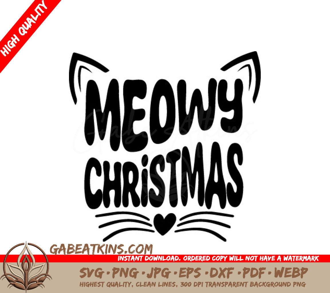 Retro Meowy Christmas SVG with Cat Ears and Heart SVG