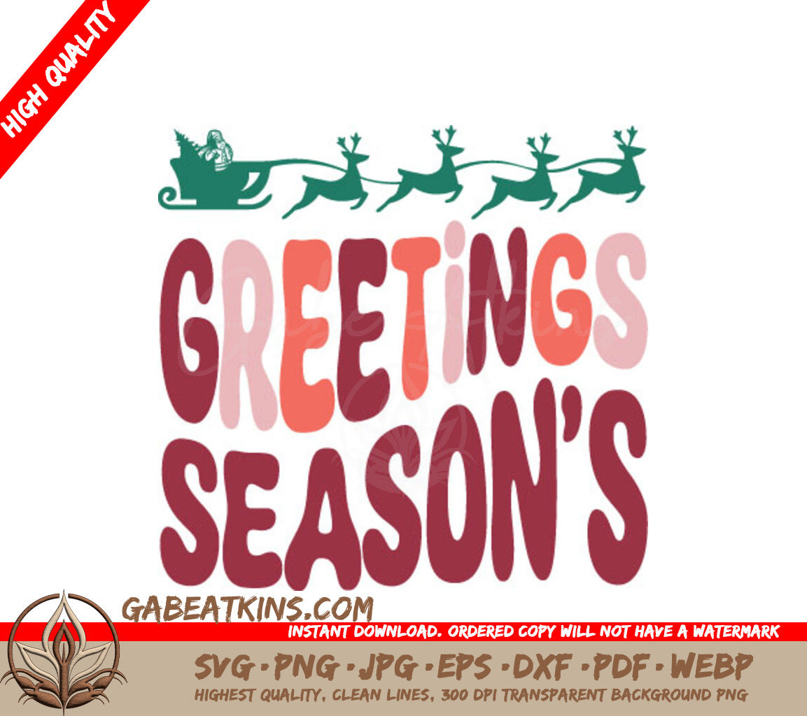 Retro Christmas Greetings SVG with Santa in Sleigh SVG