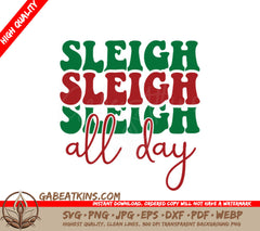 Retro Christmas Sleigh All Day SVG - Green & Red Lettering SVG