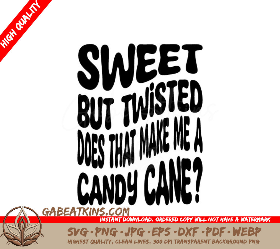 Sweet But Twisted Candy Cane SVG - Retro Christmas Design SVG