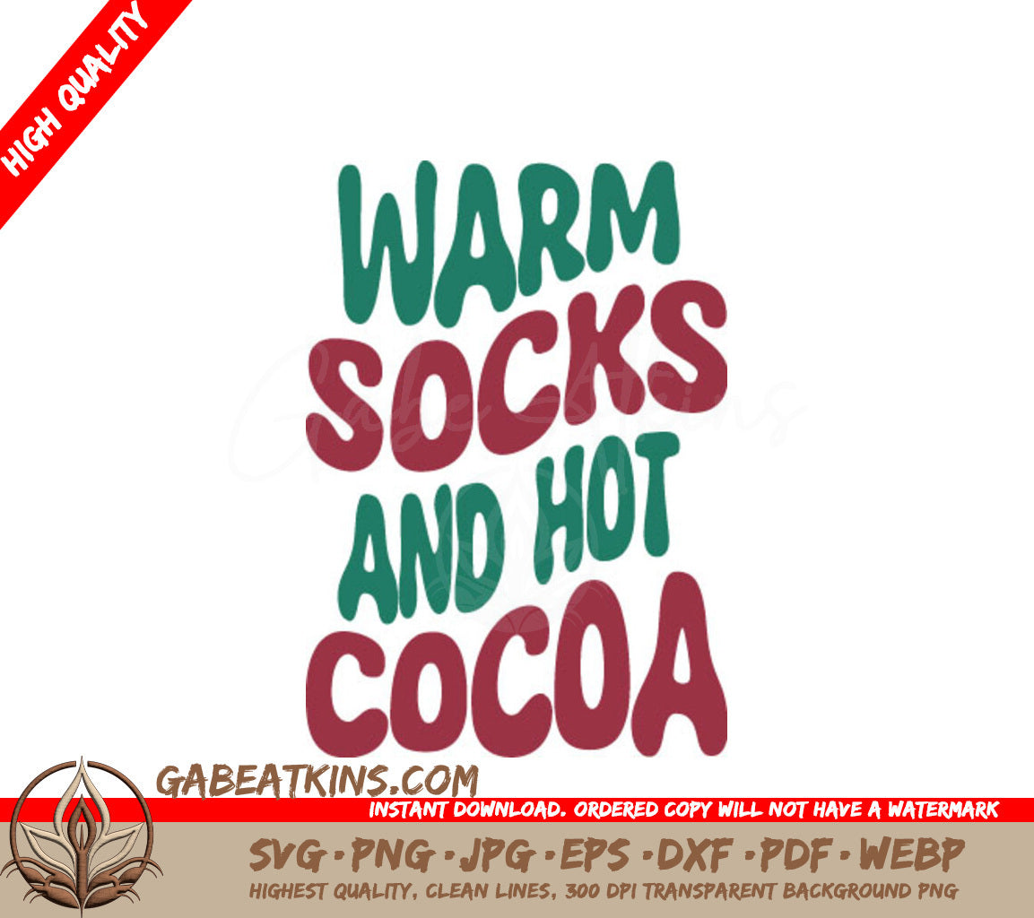 Retro Christmas Warm Socks & Hot Cocoa SVG Design SVG
