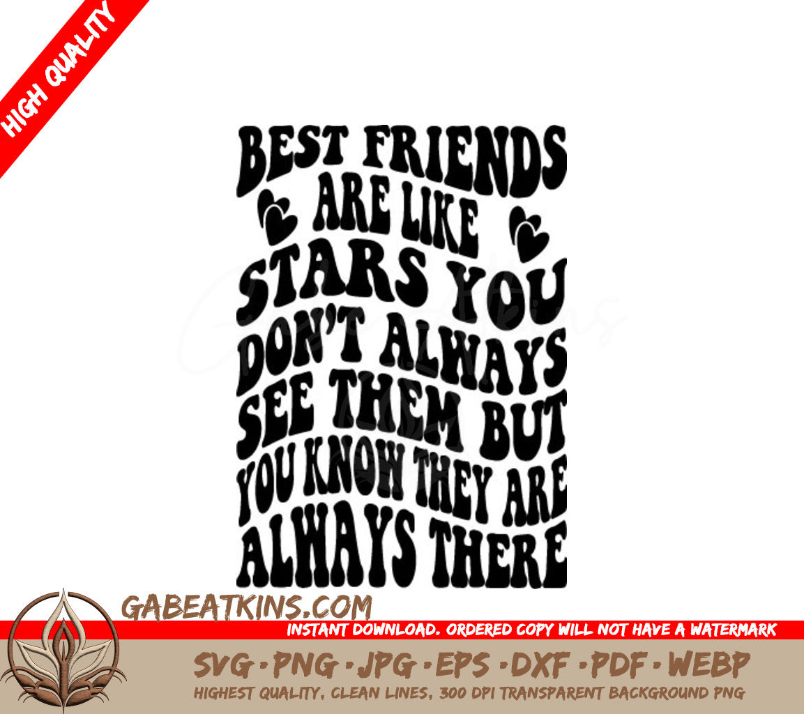 Best Friends Are Like Stars SVG - Retro Friendship Design SVG