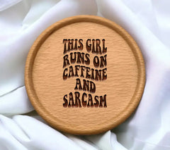 ## Retro Funny This Girl Runs On Caffeine & Sarcasm SVG Cut File SVG