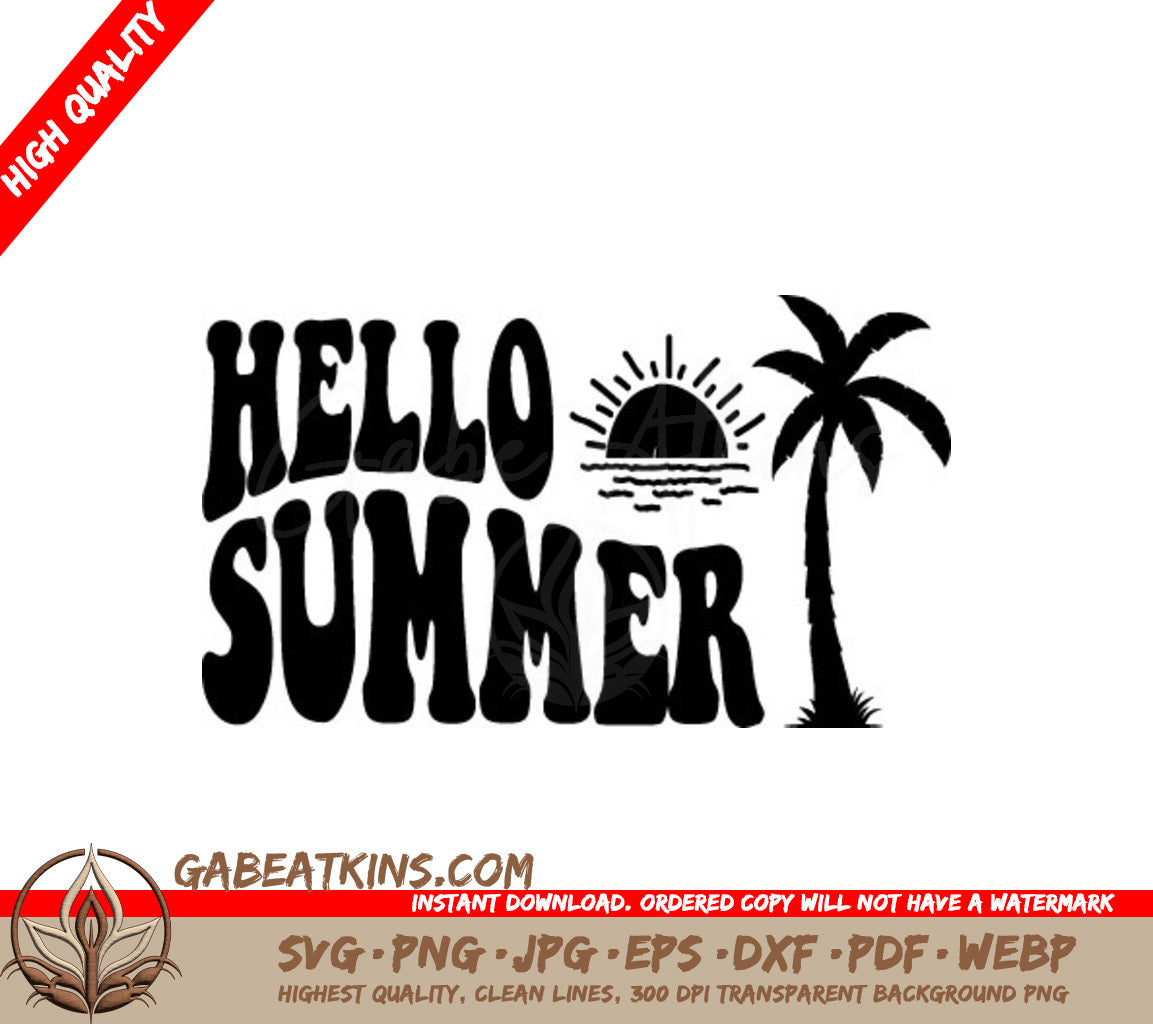 Hello Summer Palm Tree SVG - Retro Summer Design SVG