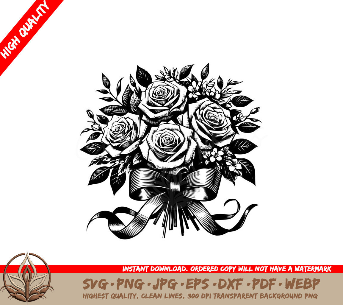 Ribboned Rose Ensemble SVG PNG JPG AI PDF DXF EPS WebP - Digital Download