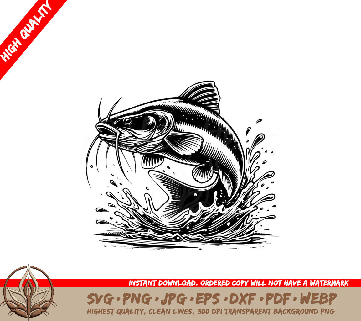 River Catfish Leap SVG PNG JPG AI PDF DXF EPS and WebP Digital Download
