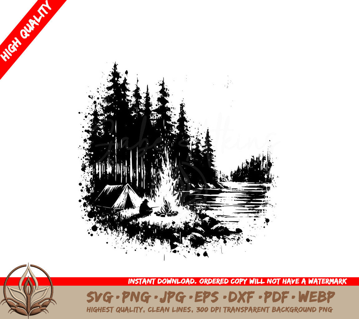 Riverside Campfire Escape SVG Cut File Camping SVG Design for Cricut Silhouette Digital Download