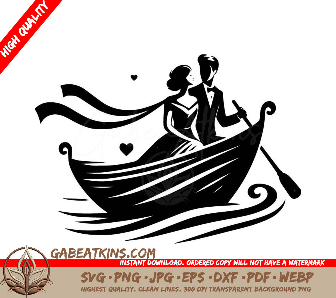 A Bride And Groom In A Boat SVG - Romantic Boat Ride SVG
