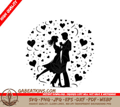 A Silhouette Of A Man And Woman Dancing Surrounded By Hearts SVG - Romantic Tango SVG