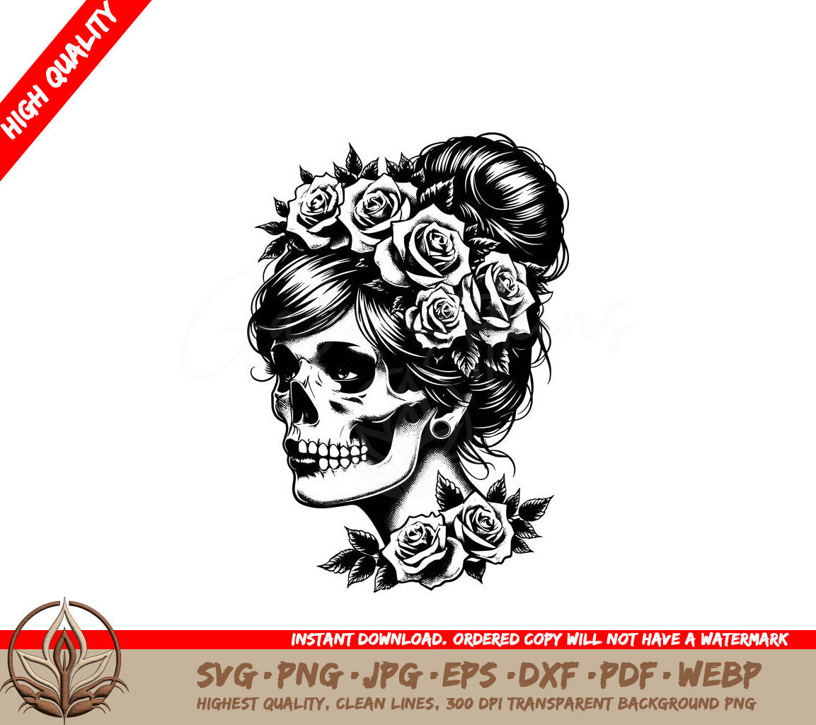 Roses Hair Bun Mom Skull SVG PNG JPG AI PDF DXF EPS and WebP Digital Download
