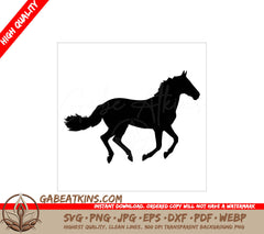 A Black Silhouette Of A Horse Running On A White Background SVG - Running horse black silhouette Vector illustration SVG