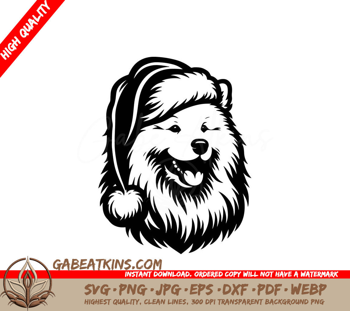 A Dog Wearing A Santa Hat SVG - Samoyed Santa Dog SVG