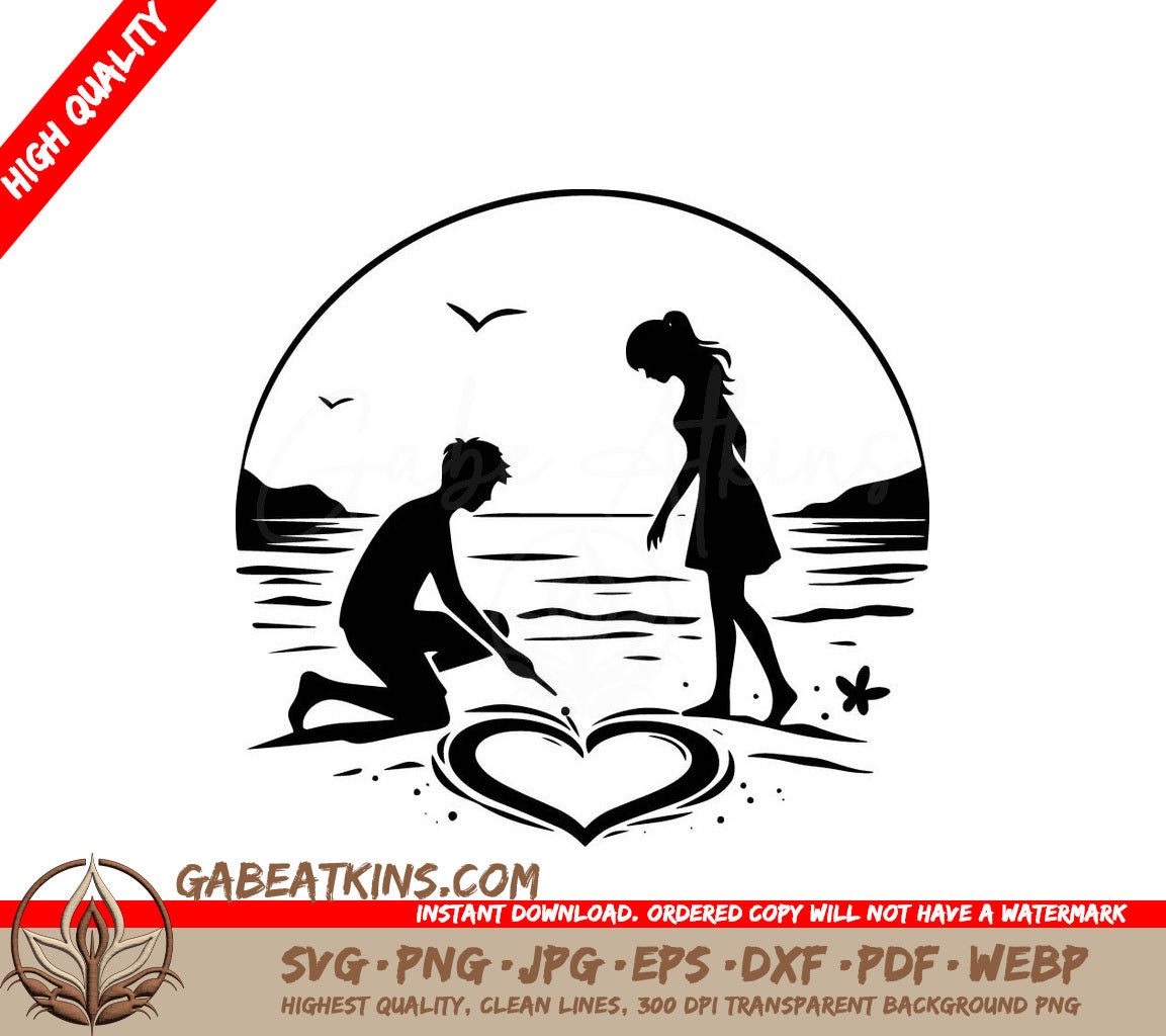 A Man And A Woman Are Drawing A Heart In The Sand SVG - Sandy Love Beach SVG