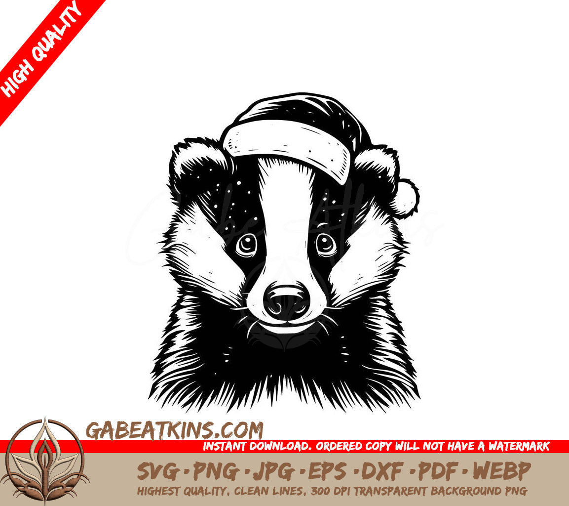 A Badger Wearing A Santa Hat SVG - Santa Badger SVG