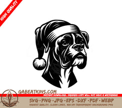 A Boxer Wearing A Santa Hat SVG - Santa Boxer Pup SVG