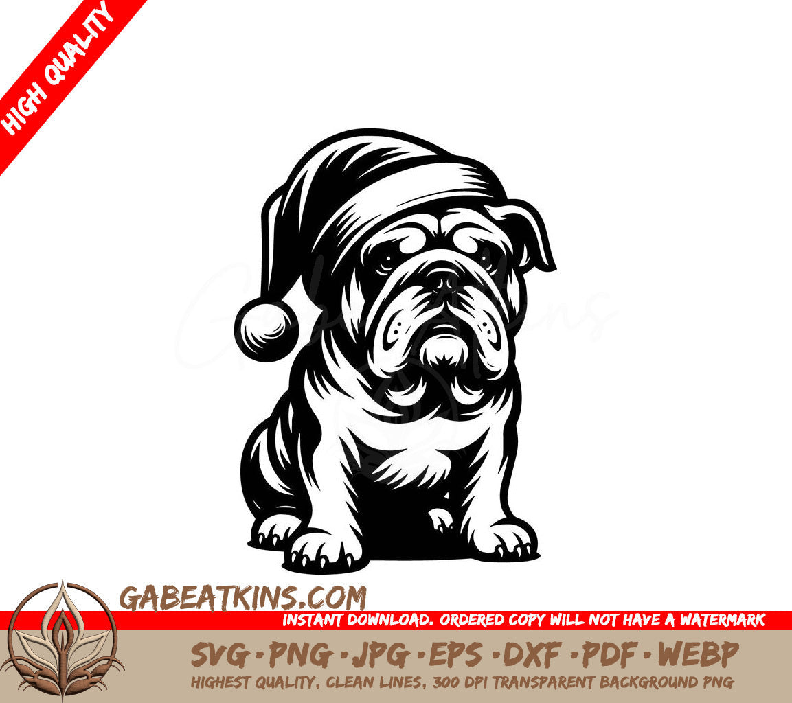 A Bulldog Wearing A Santa Hat SVG - Santa Bulldog Cheer SVG