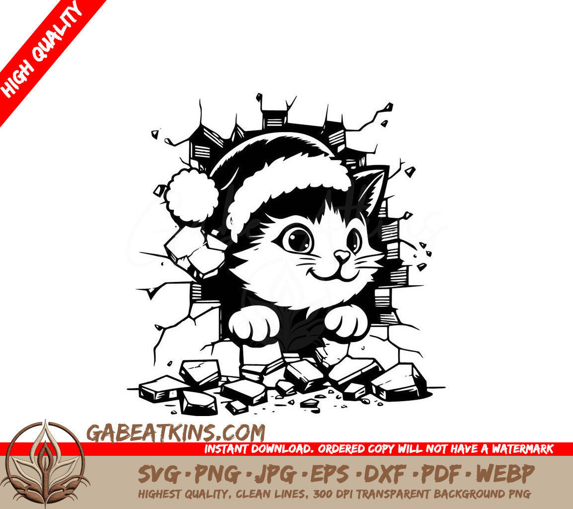 A Cat Wearing A Santa Hat SVG - Santa Cat Breakout SVG