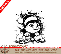 A Cat Wearing A Santa Hat SVG - Santa Cat Breakout SVG
