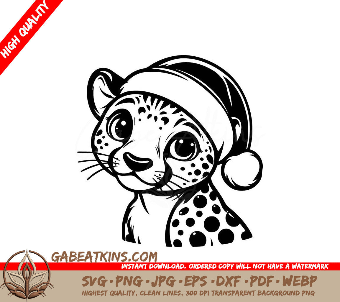 A Cheetah Wearing A Santa Hat SVG - Santa Cheetah SVG