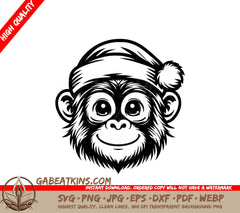 A Monkey Wearing A Santa Hat SVG - Santa Chimp SVG