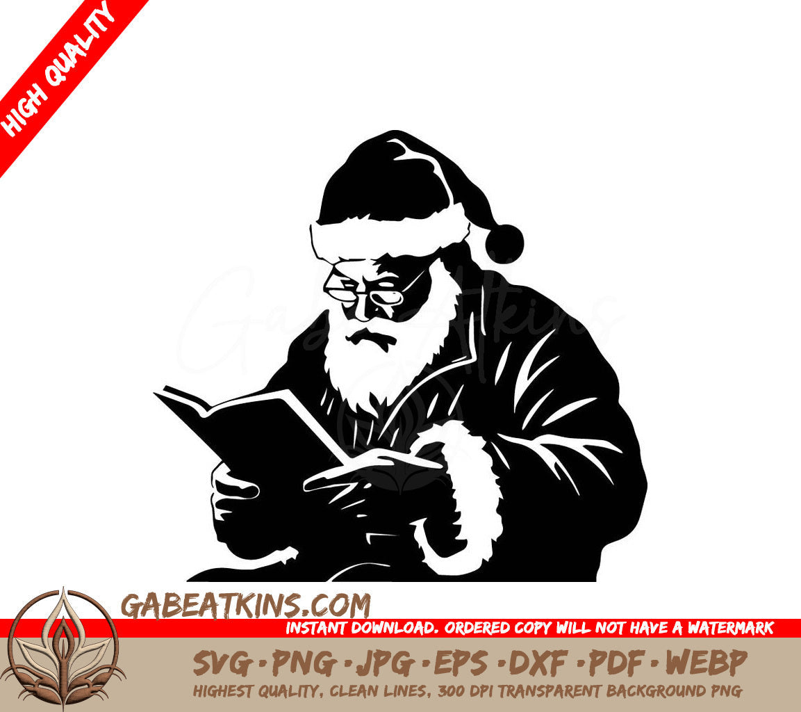 Santa Claus Reading A Book SVG - Santa Claus Reading Book SVG