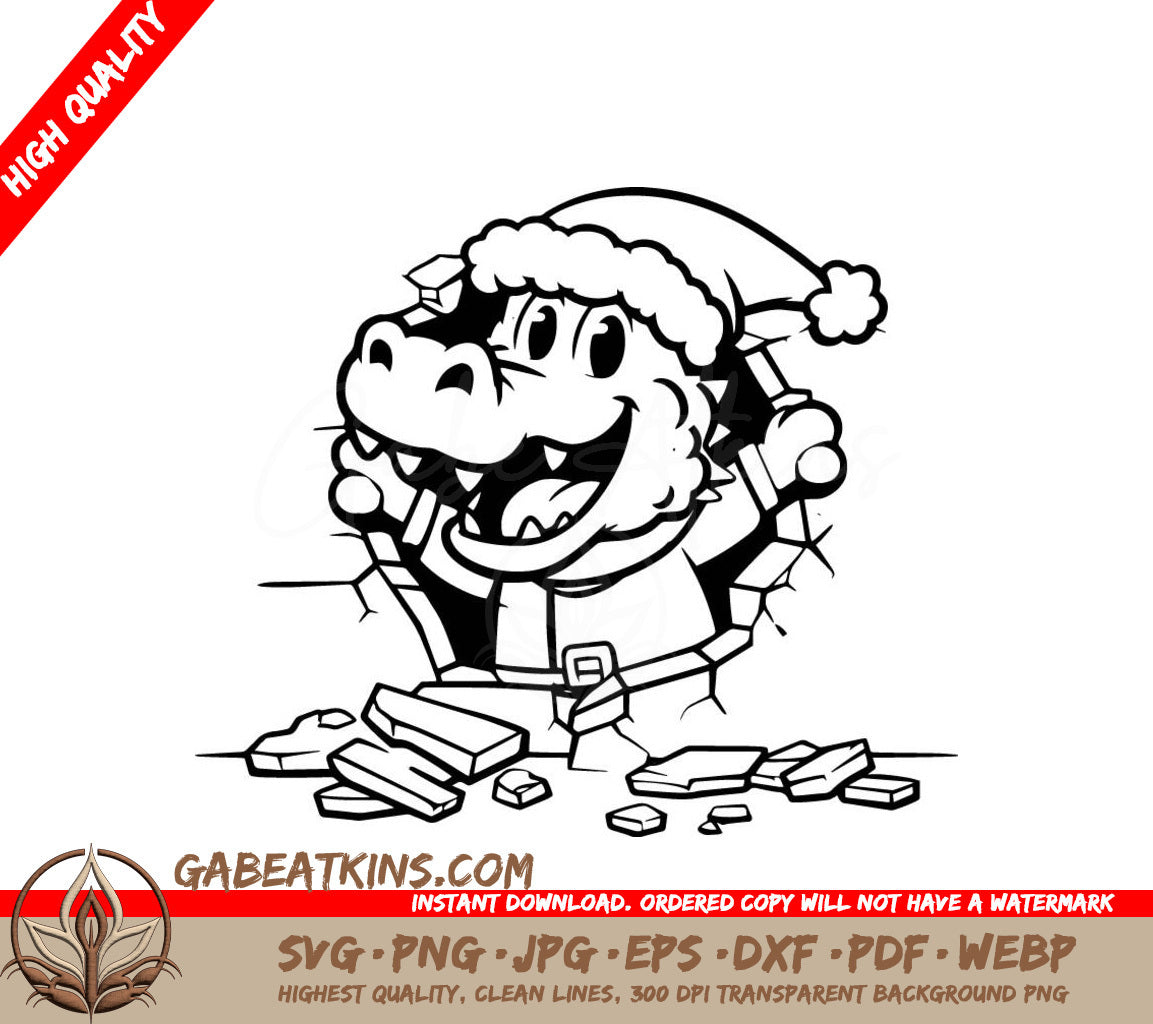 A Dinosaur Wearing A Santa Hat SVG - Santa Croc Breakout SVG