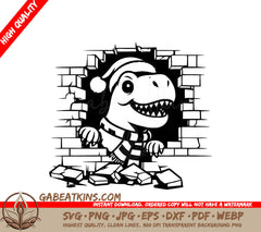 A Dinosaur Wearing A Santa Hat SVG - Santa Dino Breakout SVG