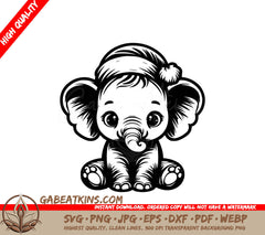 A Baby Elephant Wearing A Santa Hat SVG - Santa Elephant SVG