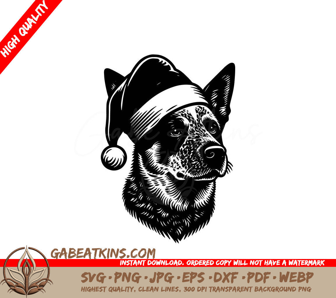 A Dog Wearing A Santa Hat SVG - Santa Hat Australian Cattle Dog SVG