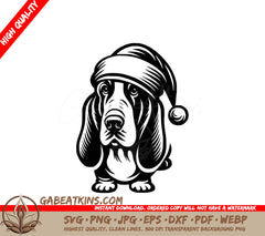 A Basset Hound Wearing A Santa Hat SVG - Santa Hat Basset Hound SVG