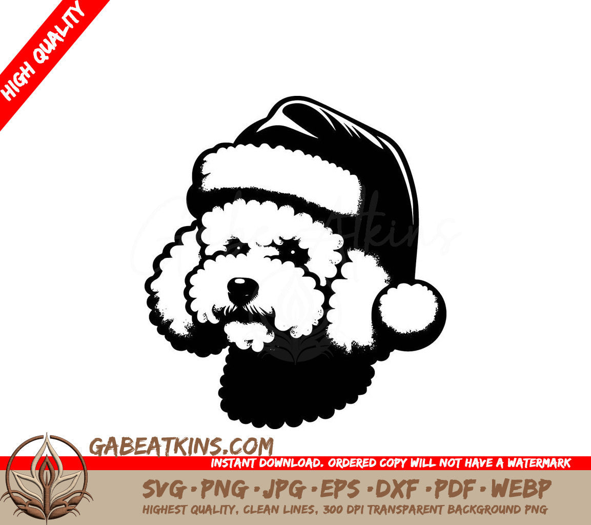 A Poodle Wearing A Santa Hat SVG - Santa Hat Bichon Frise SVG