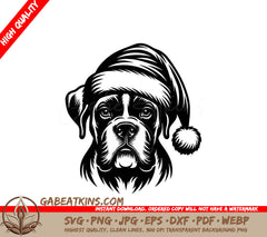 A Boxer Dog Wearing A Santa Hat SVG - Santa Hat Boxer Dog SVG