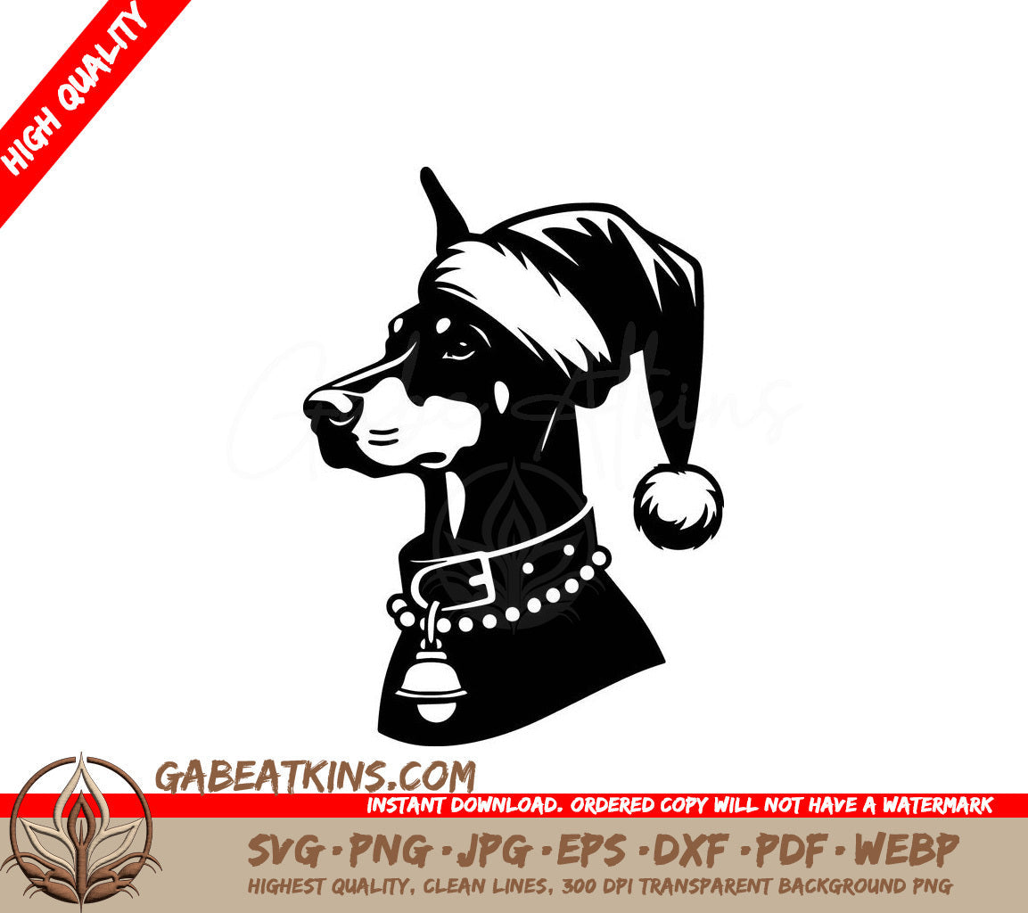A Dog Wearing A Santa Hat SVG - Santa Hat Doberman SVG