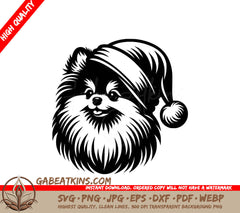 A Pomeranian Wearing A Santa Hat SVG - Santa Hat Pomeranian SVG