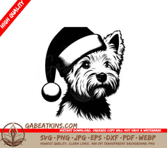 A Small Dog Wearing A Santa Hat SVG - Santa Hat Terrier SVG