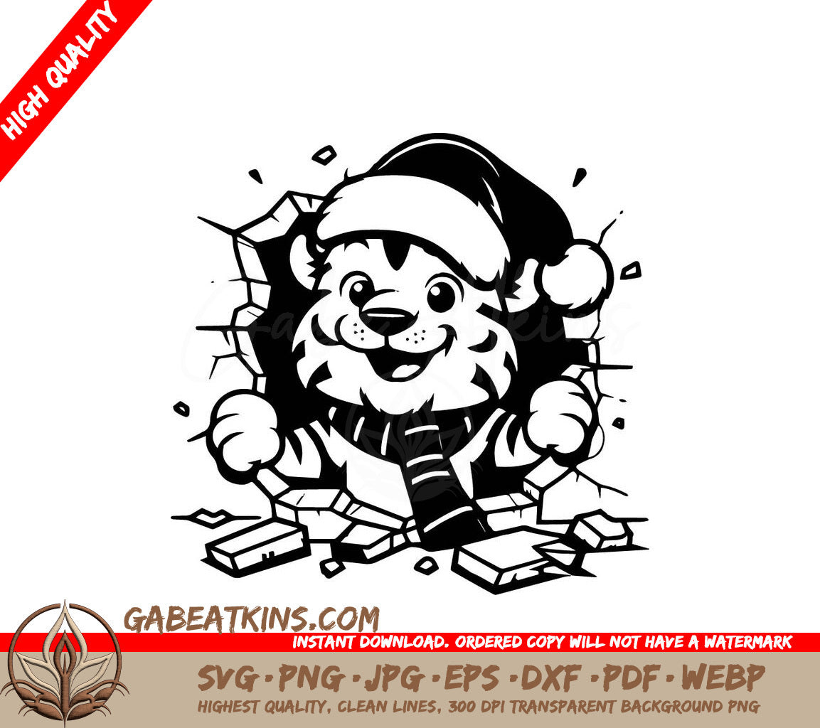 A Lion Wearing A Santa Hat SVG - Santa Hat Tiger Breakout SVG