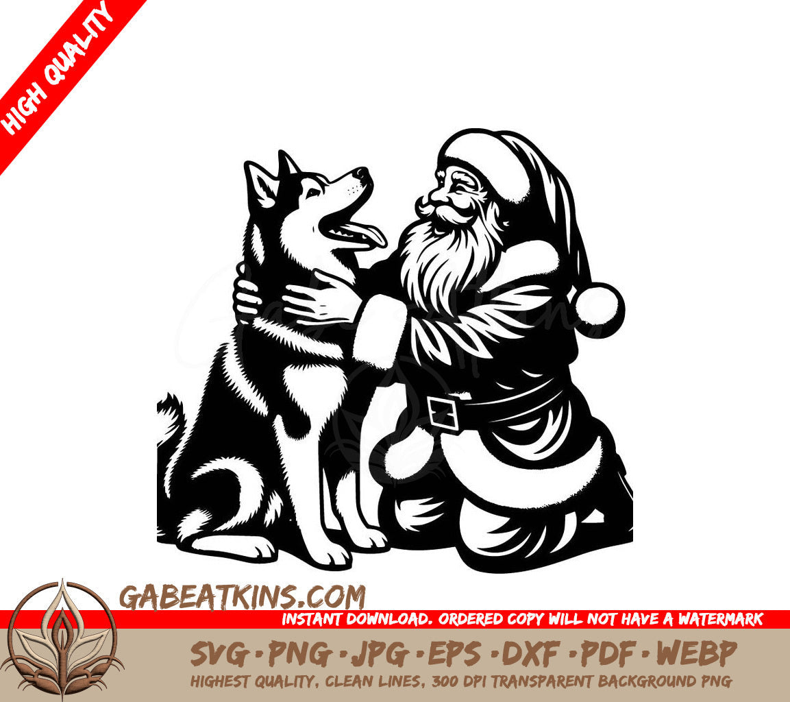 Santa Hugging A Husky Dog SVG - Santa Husky Hugs SVG