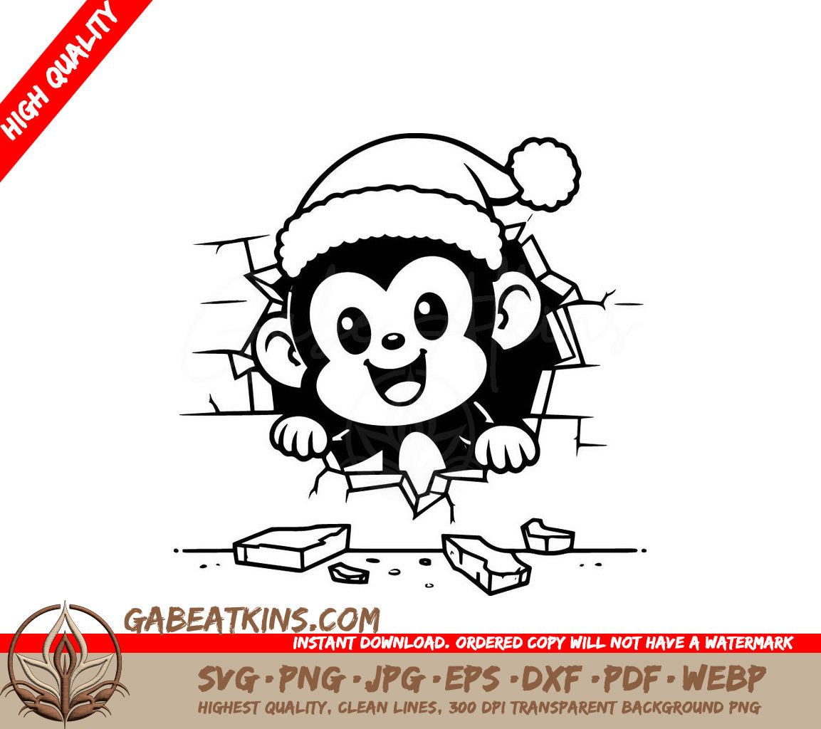 A Monkey Wearing A Santa Hat SVG - Santa Monkey Breakout SVG