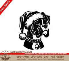 A Boxer Dog Wearing A Santa Hat SVG - Santa Paws Boxer SVG