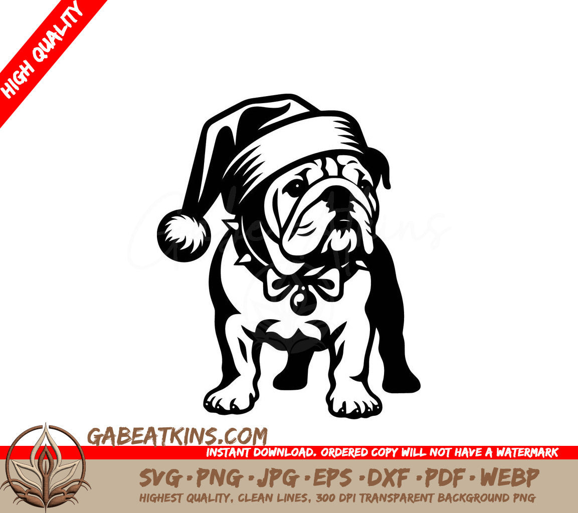 A Bulldog Wearing A Santa Hat SVG - Santa Paws Bulldog SVG