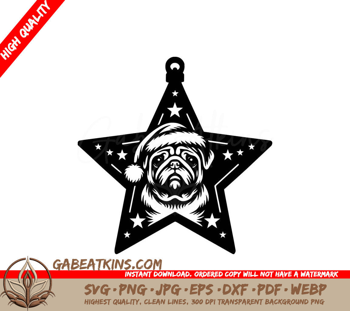 A Pug Dog Wearing A Santa Hat SVG - Santa Pug Star SVG