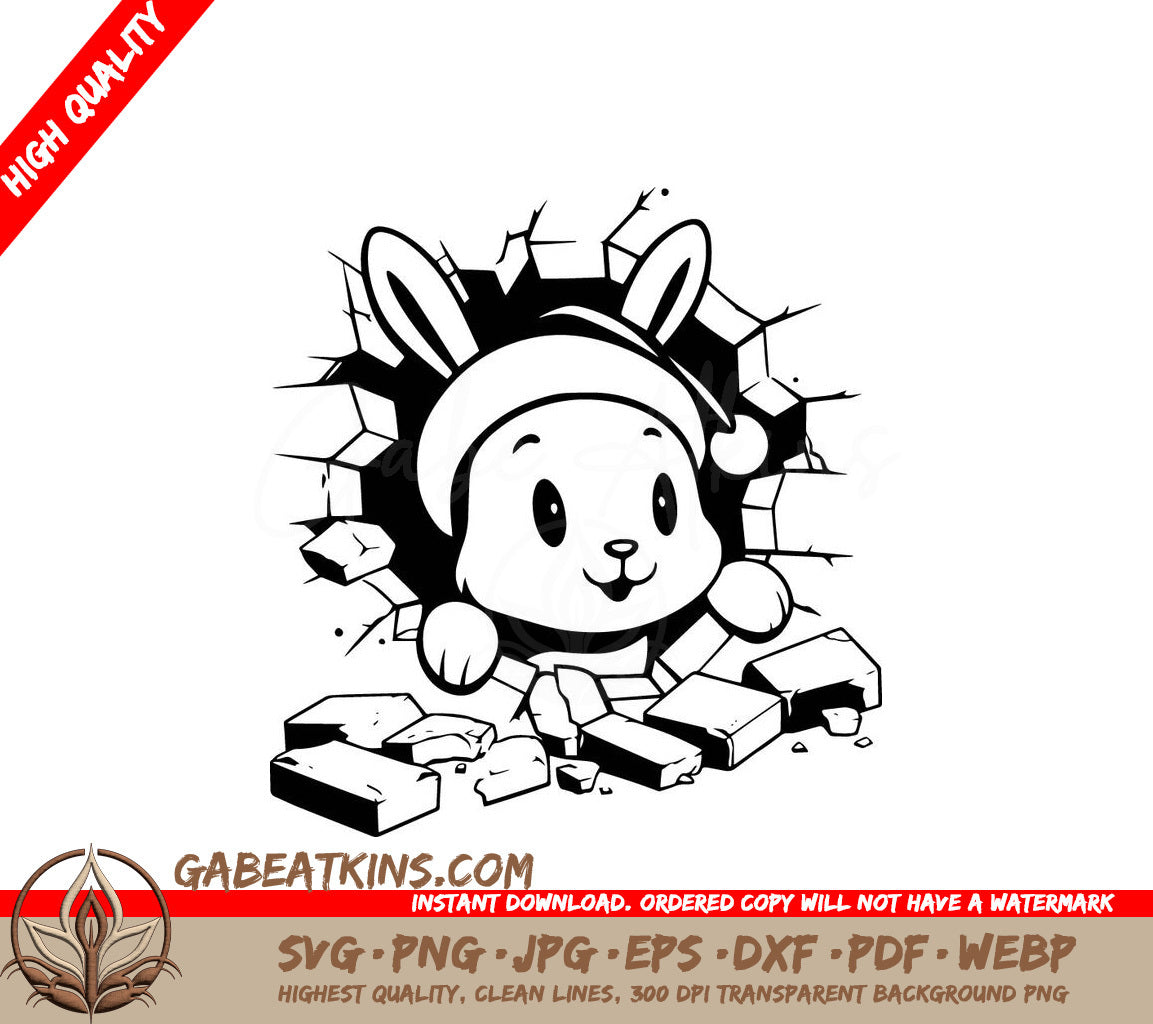 A Rabbit Wearing A Santa Hat SVG - Santa Rabbit Breakout SVG